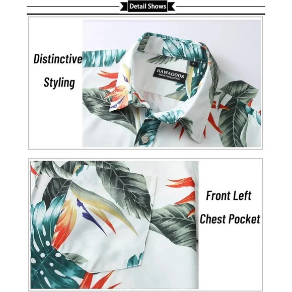 ❤️Men White Short Sleeve Button Down Casual Beach  Tropical Holiday Shirts - Picture 4 of 7